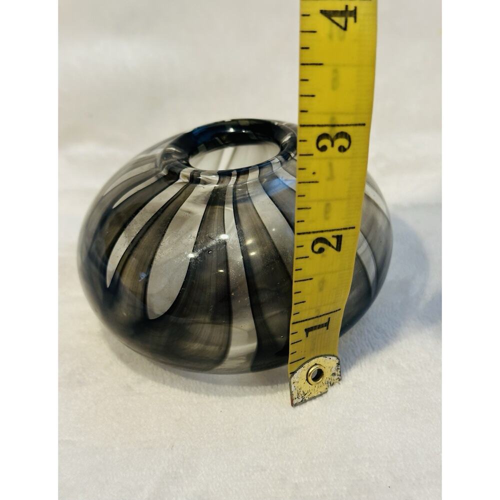 MCM Studio VTG Art Hand Blown Glass Low Squat Vase Brown Black & Clear Swirl - Picture 2 of 8